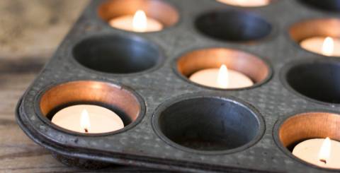 Votive Candles in Muffin Tin