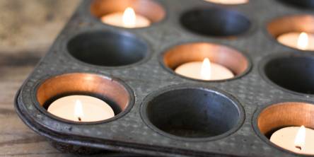 Votive Candles in Muffin Tin